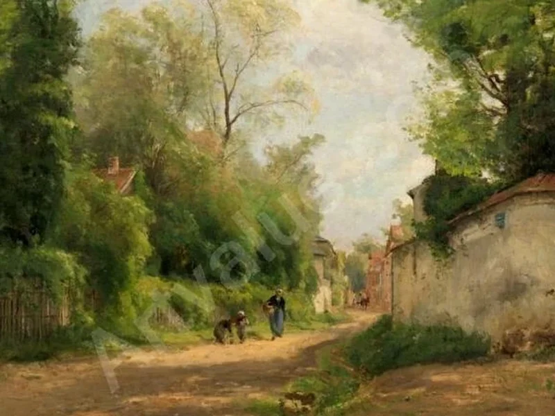 1870-Lucien d'Eaubonne - Donna e bambino su un sentiero